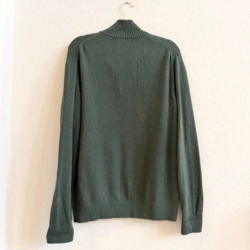 Banana Republic Mens Forest Green Cotton Wool Blend Mock Neck Button‎ Sweater L